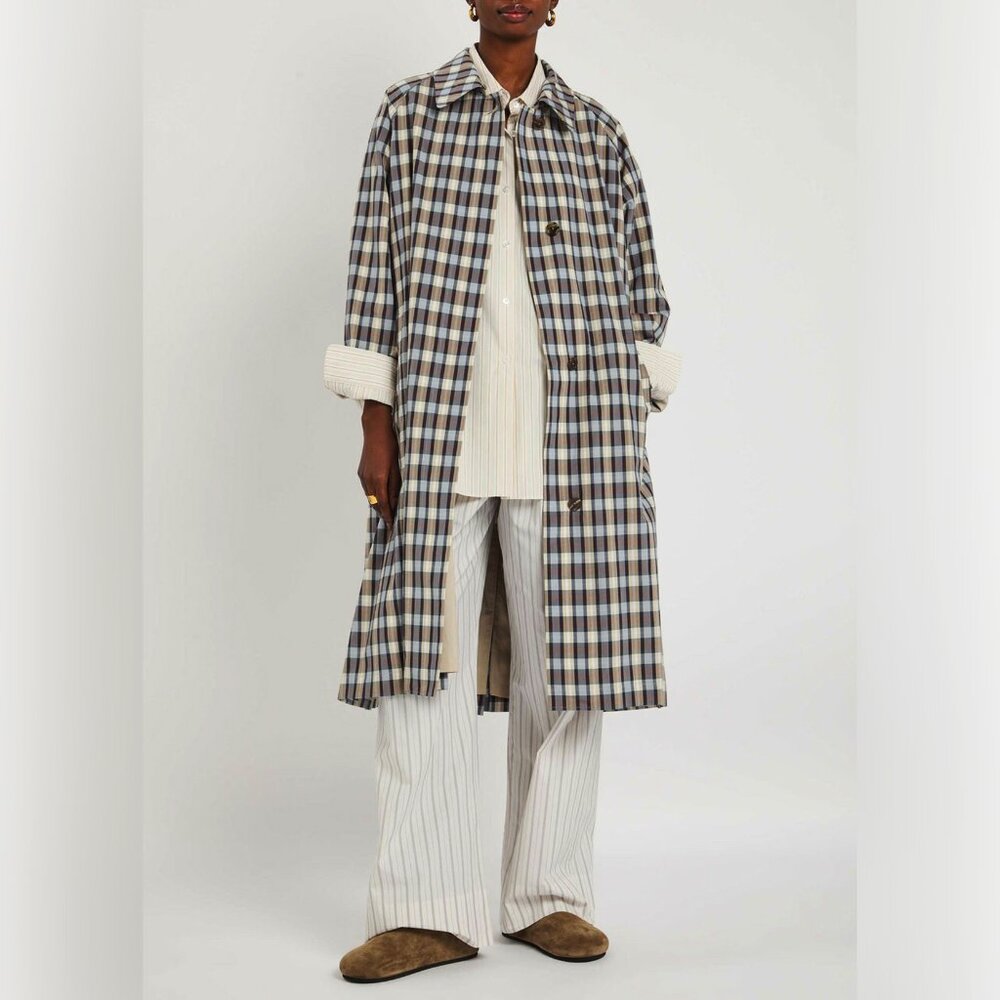 The Row Tavishina Checked Silk-blend Coat Beige